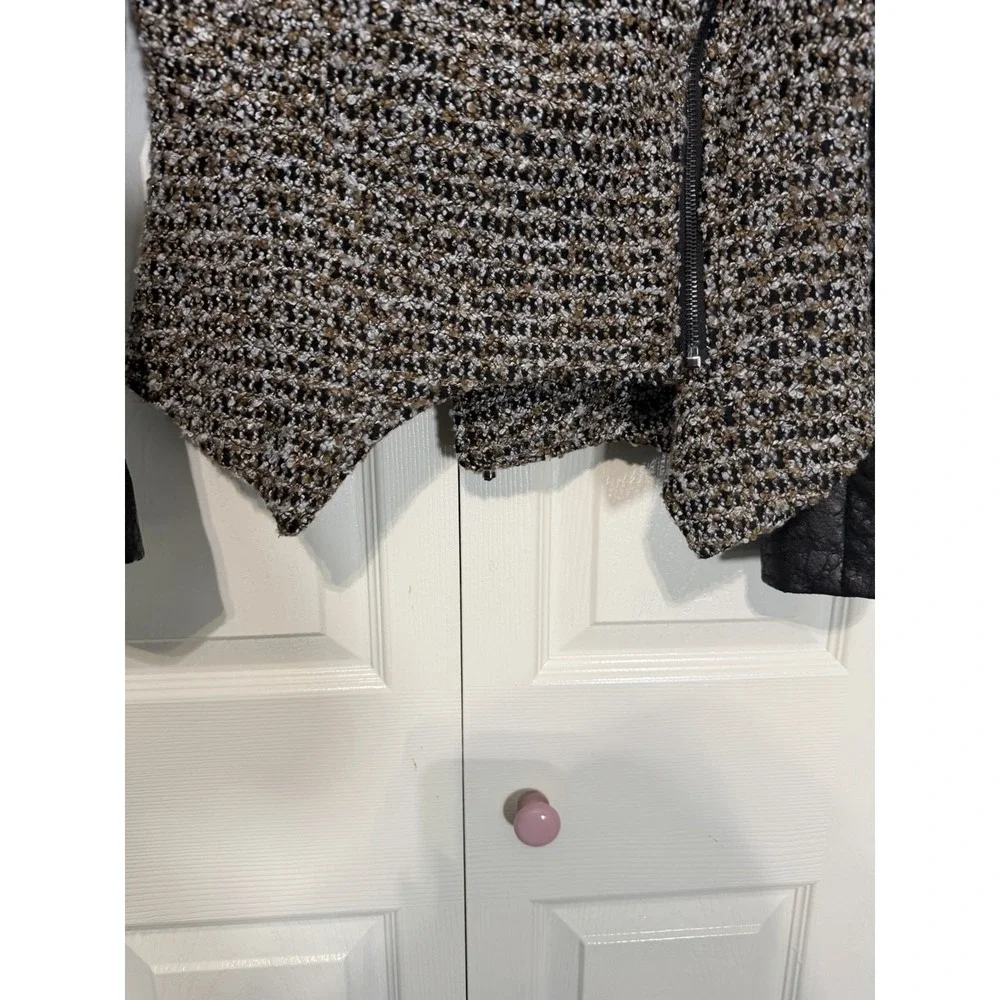 Alberto Makali Women's Vintage Tweed‎ Jacket With Faux Leather Sleeves Size S